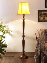 Yellow Cotton Wooden Floor Lamp